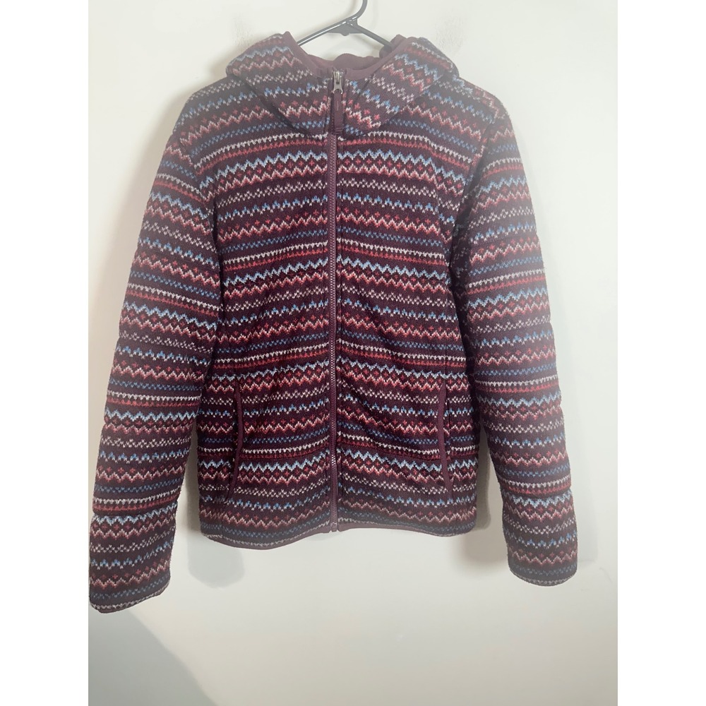 Uniqlo Mens Knit Quilted Fleece Full-Zip Hoodie Fair Isle Burgundy Small